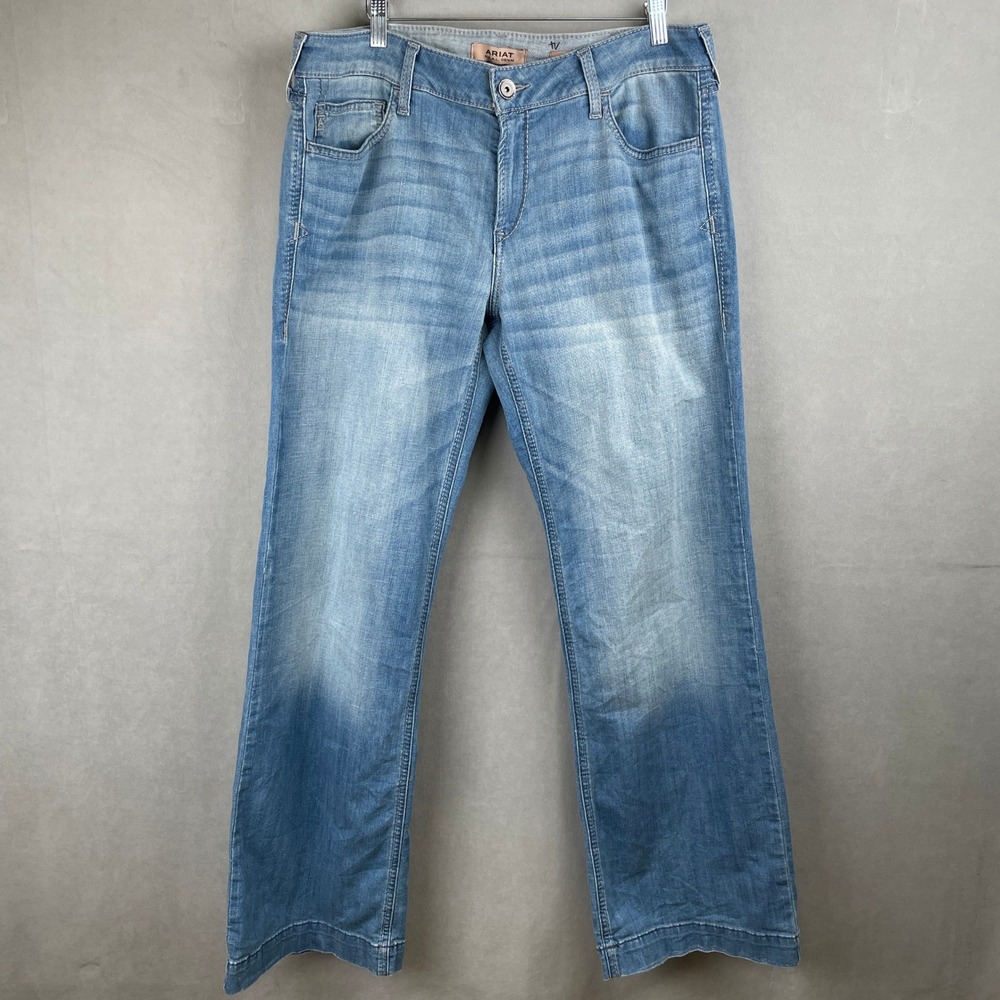 Ariat REAL Denim Mid Rise Trouser Stretch Lt Blue Jeans 33R(37) Wide Leg Western